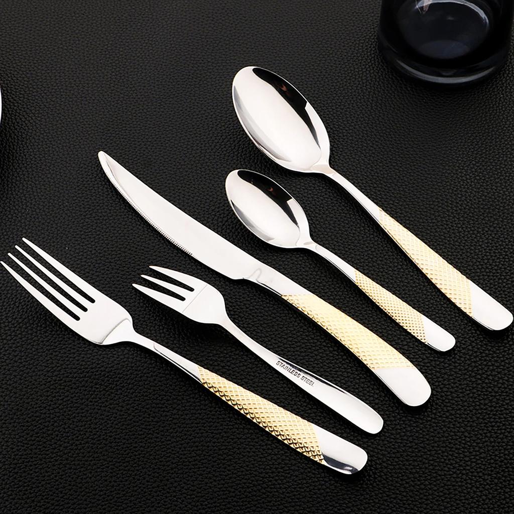 30Pcs Tableware Set Stainless Steel Mirror Gold Dinnerware Set Knife Fork Tea Spoon Flatware Kitchen Home Cutlery Set