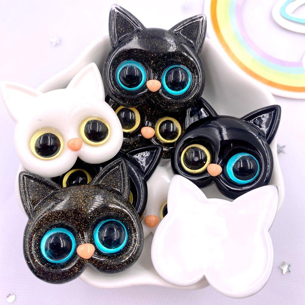 Resin Glitter Colorful Kawaii Big Face Cat Flatback Rhinestone Figurine Christma Decor  Accessorie DIY Hair Bow Scrapbook Crafts