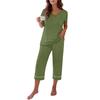 Women Casual Loose Fit Short Sleeve T Shirt and Capri Pants Loungewear Set Homewear Soft Fabric Comfortable Fit