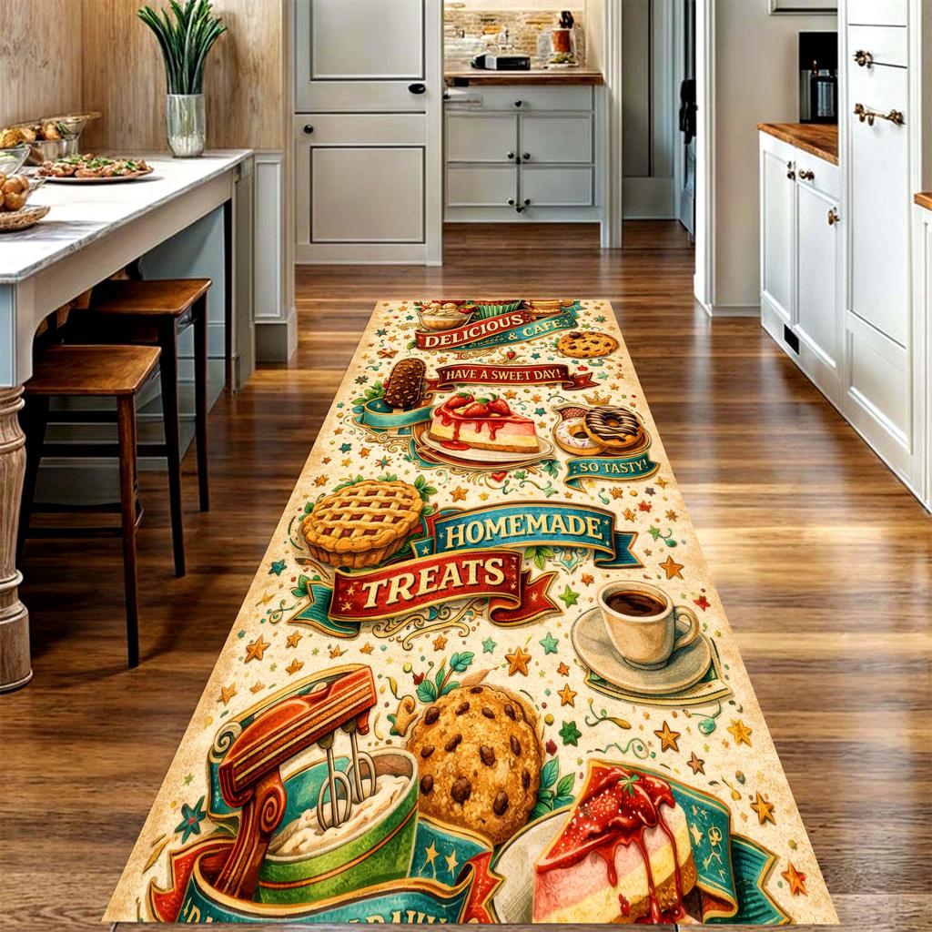 Spice Spoon Print Long Runner Rug,Kitchen Food Theme,Decorate kitchen corridor,living room,entry hallway,balcony area
