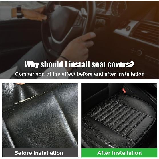 2-teiliges Autositzbezug-Set für die Vordersitze, atmungsaktiver Lederkissenschutz, rutschfester Fahrersitz gepolstert mit Aufbewahrungstaschen, universelles Auto