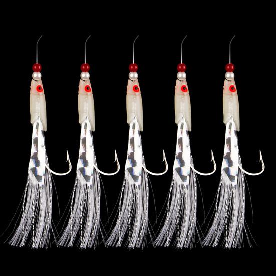 15/30Pcs Luminous Sabiki Rig Glow-in-the-dark Fish Skin Lure Rig Fishing Bait Rig with Hook Invisible Line Saltwater Freshwater Fishing Accessories