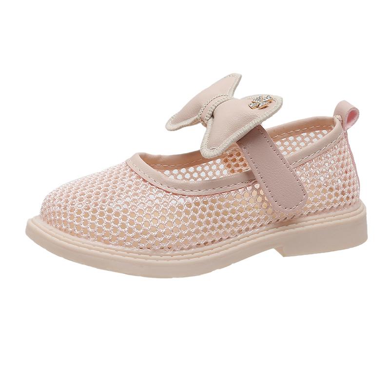 Girls Hollow Sandals with Bow-knot Round-toe Non-slip Children Princess Shoes Air Mesh Kids Half Sandals Breathable 2024 New