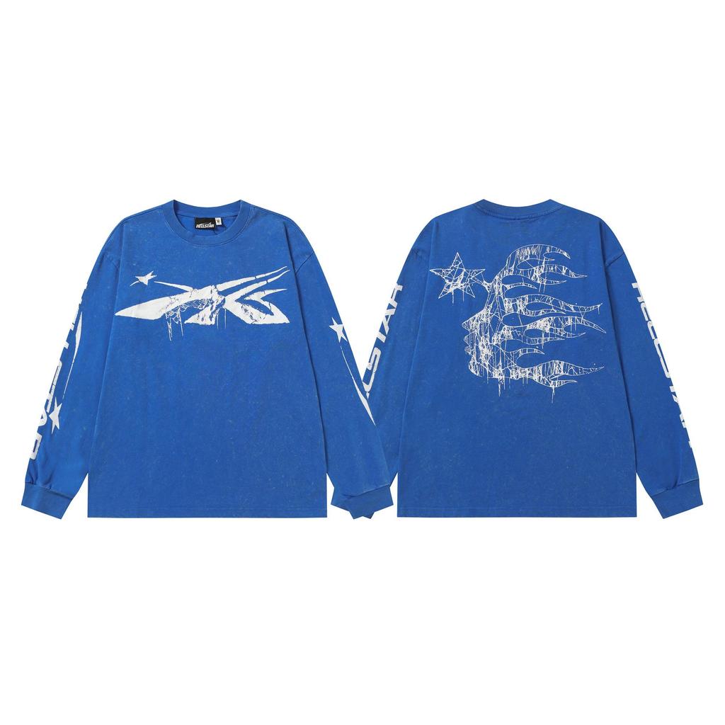 Hellstar Vintage Gewaschener Langarm-Hoodie - Europäischer & Amerikanischer Streetwear-Stil