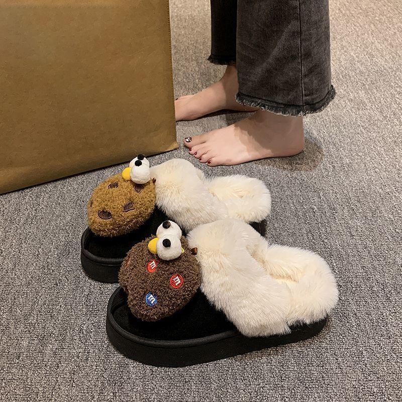 Fairy style high-end soft-bottomed cotton slippers 2025 autumn and winter new fashionable and cute thick-bottomed fluffy slippers women's outer wear