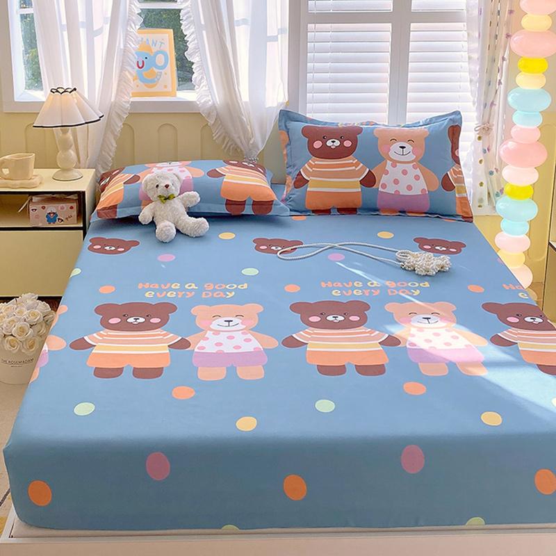 Leaf Printed Fitted Sheet with Elastic Band Skin-friendly and Breathable Single/Queen Bedsheet Soft Bedding (without pillowcase)