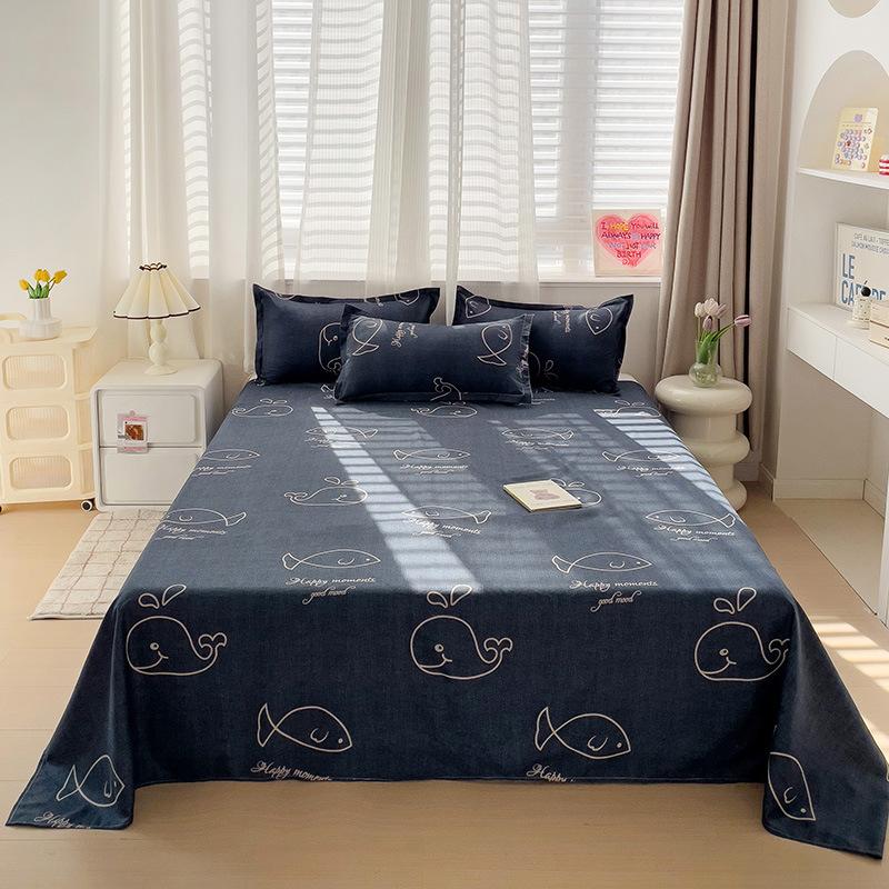 Ins Einzelprodukt einfache gewaschene Baumwolle Einzelstück Bettlaken hautfreundliches Schleifen Studentenwohnheim Einzeldecke dreiteiliges Set Großhandel