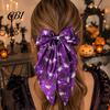 Stylish Halloween Hair Ornaments Large Bows for Women Girls, Vintage Ribbon Barrette Clips with Long Cute Retro Tails, Ghost/Pumpkin/Blood Mouth Print