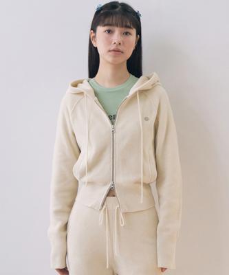 Covernat Woman Knit Zip-Up Hoodie Ivory