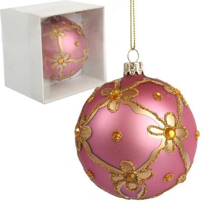 Decorated Glass Bauble 8 Cm Pink