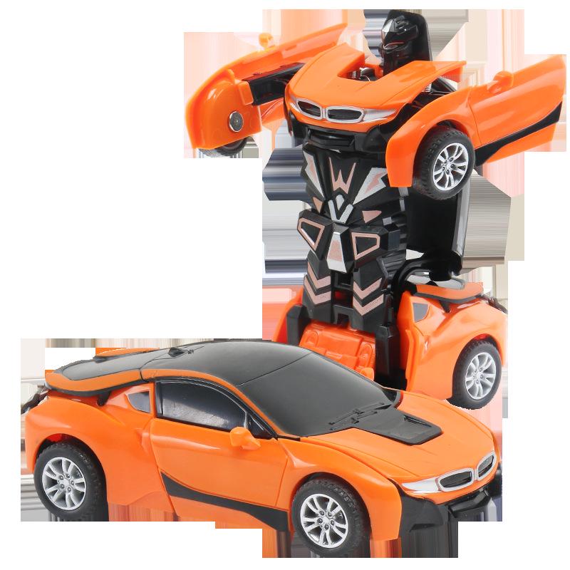 One-Key Transforming Bugatti Pull-Back Car Robot Toy