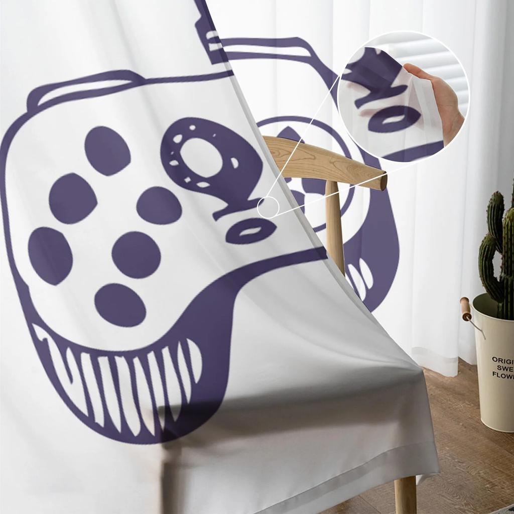Cortinas transparentes con dibujos de teclado de juego para niña, dormitorio, cocina, ventana, decoración del hogar
