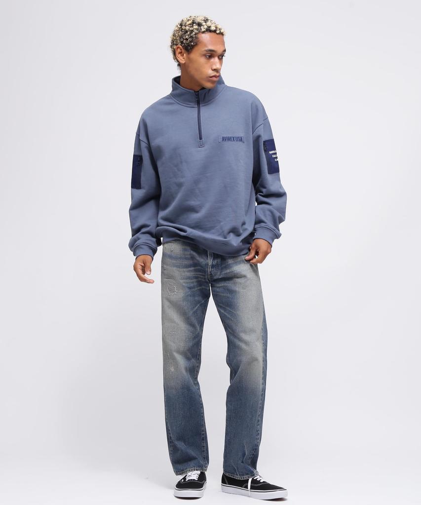 HALF ZIP FATIGUE [AVIREX] WEB-EX SWEAT, Men's, 2XL, 391, Sax, 783-4232009