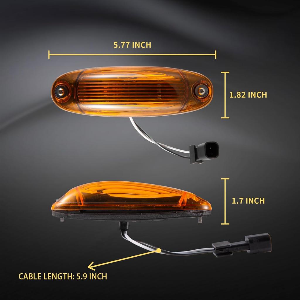 5PCS LED Front Cab Roof Marker Light Top Running Lamps Assembly Fit for Freightliner Cascadia 2008-2014 Wire and Male Plug Amber Lens Semi-Truck