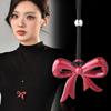 Herbst und Winter Weinrot Schleife Anhänger Halskette Weiblich Liebe Ankola Rot Lange Pulloverkette Vielseitige Accessoires
