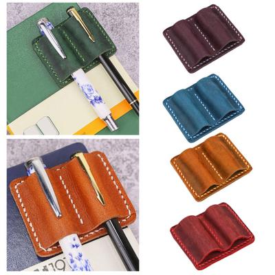 Handmade Faux Leather Pen Holder Double Pen Loop Book Practical Pen Organizer Hand Stitched Pen Storage Clip