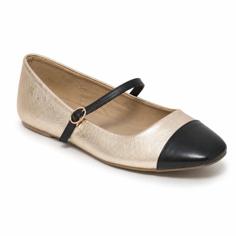 Merceditas Ballerina For Women, Gold And Black. Montevita Romaza 105317