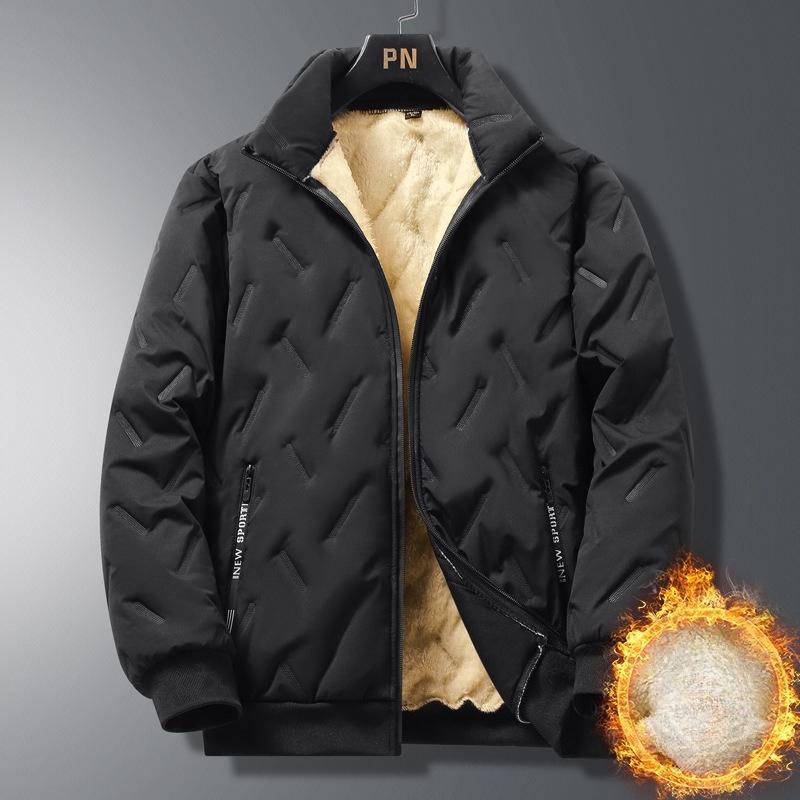 Cotton Jacket Men's Autumn and Winter Plus Velvet Warm Stand Collar Cotton Jacket Cotton Jacket Men's Casual Jacket Large-size Cold-proof Clothing