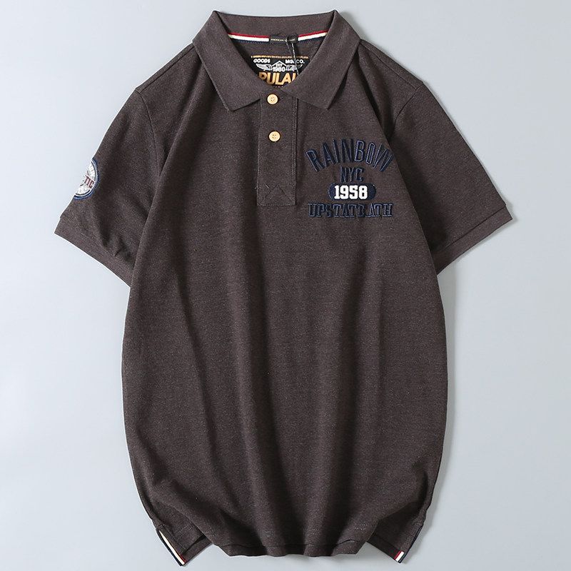 Export Tail Goods Heavy Industry Water-Washing Embroidery Pearl Cotton Lapel Polo Shirt Men's Youth Loose Casual Short Sleeve T-shirt Summer