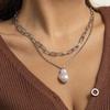 Fashion versatile cross chain necklace for women, simple personality irregular pearl pendant necklace