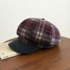 Women S Plaid Octagonal Hat Large Head Circumference Vintage Style Autumn Winter Cap
