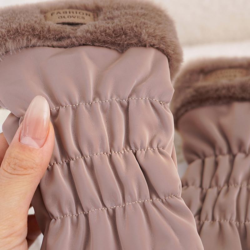 Women Winter Plush Thick Korean Version Cute Anti Cold Snow Gloves with Touch Screen Anti Splash Gloves