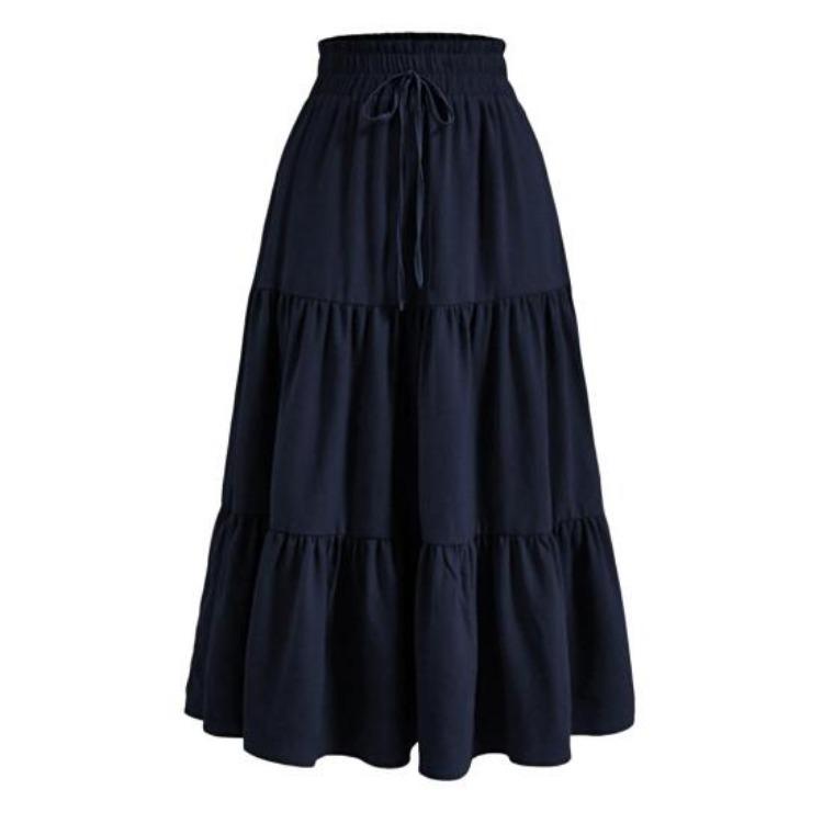 Gonna Estiva da Donna Stile Bohemien Elastica Vita Alta Coulisse Regolabile Gonna a Torta Linea ad A Colore Unito