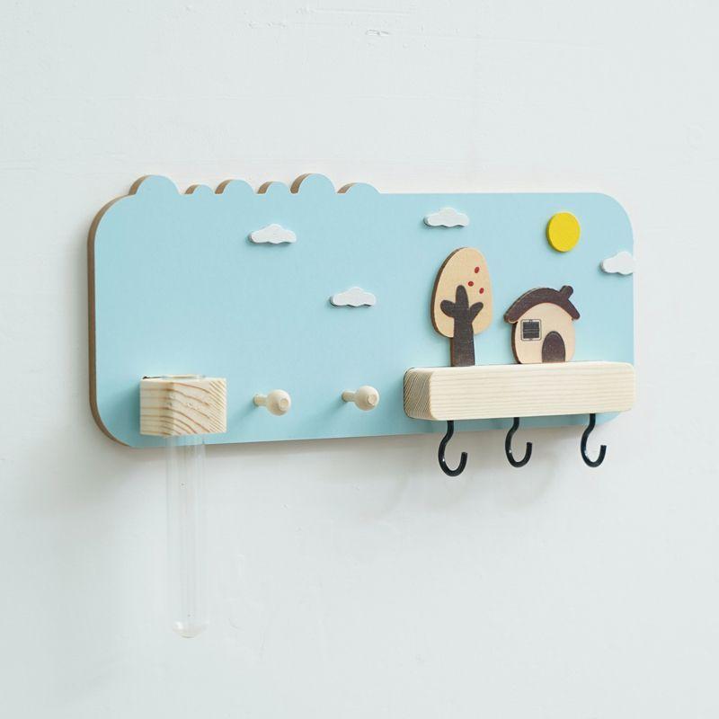 

Four Seasons Style Wall Hanging Storage Holder Wooden Wall Mounted Storage Rack with 6 Hooks Simple Storage Organizer Home Decor