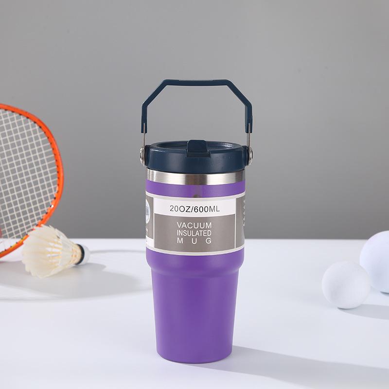 Large Capacity Insulated Stainless Steel Car Cup with Handle and Straw Lid