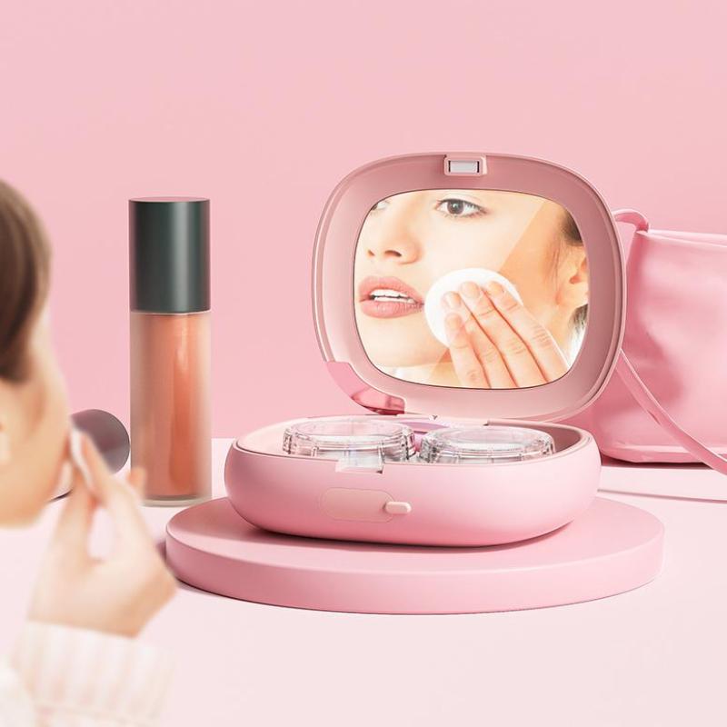 Contact Lens Ultrasonic Cleaning Machine Small Size Travel Rechargeable 3 Gear Cleaning Modes With Mirror Cleaning Box Adults
