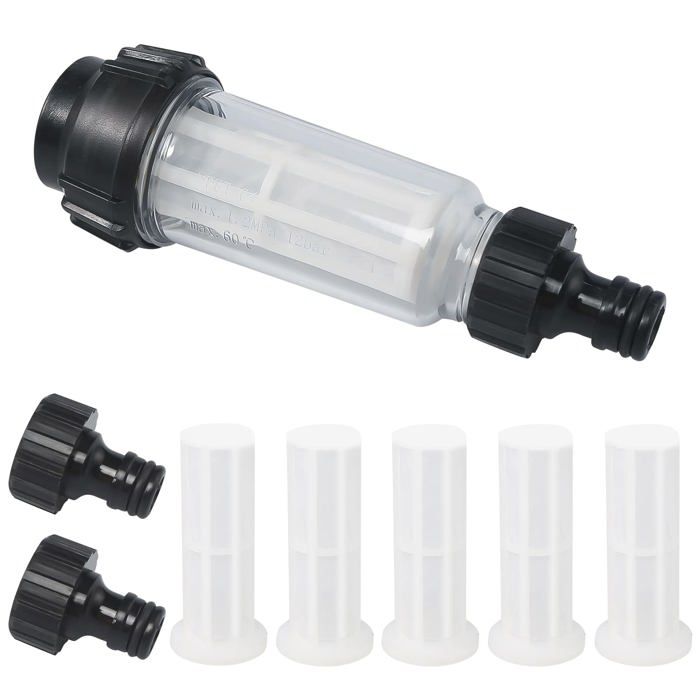 Filtre d'eau 3/4" pour tuyau et nettoyeur haute pression — Pack 8 (filtres + connecteurs) protège pompe