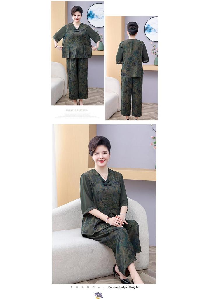 Women's Plus Size Summer Two-Piece T-Shirt Set for Middle-Aged and Elderly - Short-Sleeved, Loose Fit