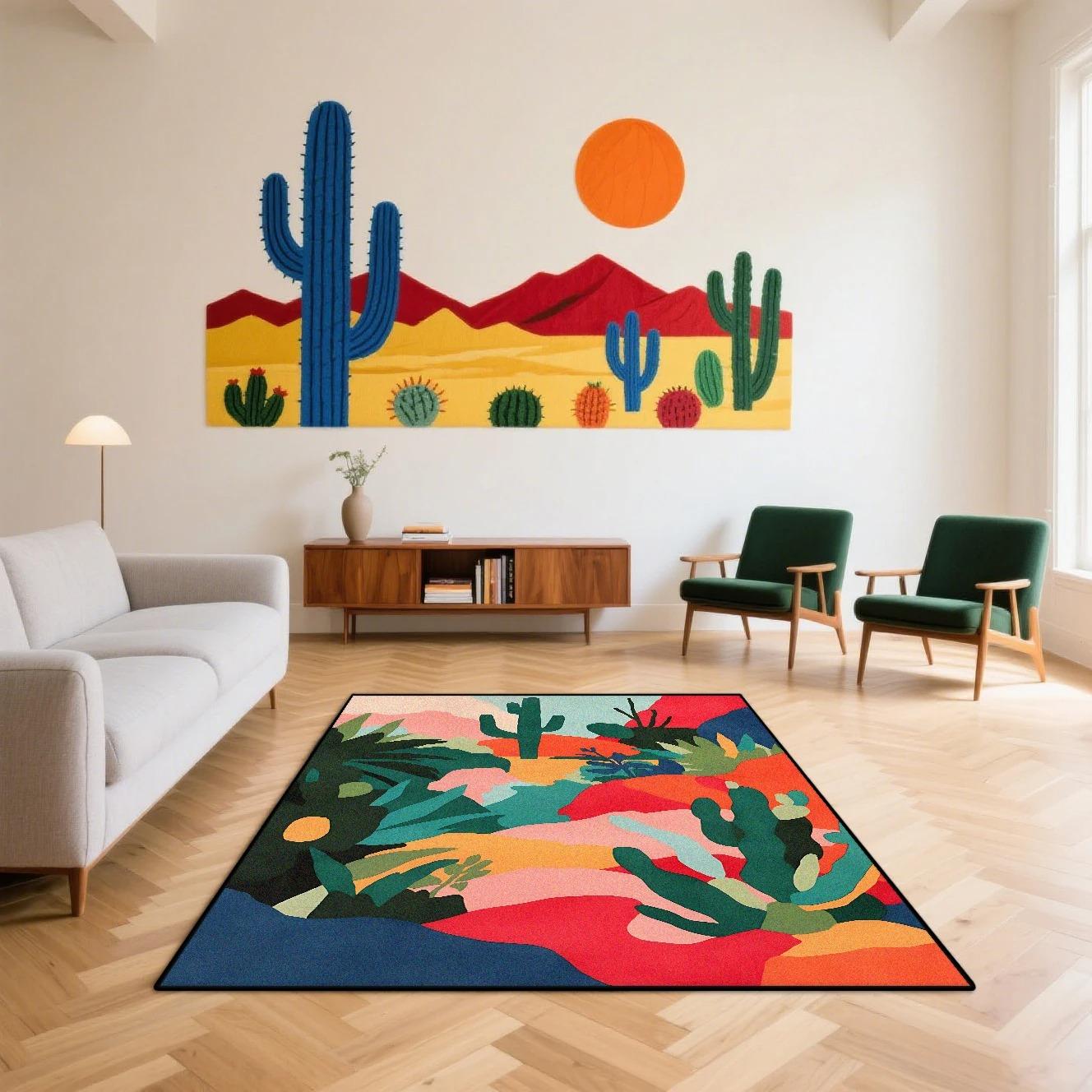 

Cactus Pattern Nordic Abstract Art Carpet Living Room Decoration Bedroom Bedside Fluffy Soft Floor Mat Large Room Rugs 40X60CM