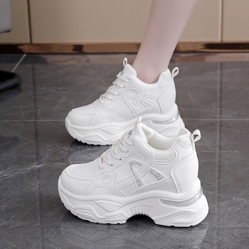 Chunky Women High Top Sneakers Autumn New Increased Comfortable Leather Casual Shoes Popular All-match Women Shoe Feminino Mujer