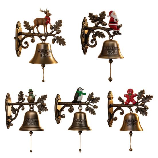 Rustic Metal Welcome Bell Christmas Wall Mounted Door Bell Vintage Dinner Bell for Outdoor Front Door Porch Home Decor