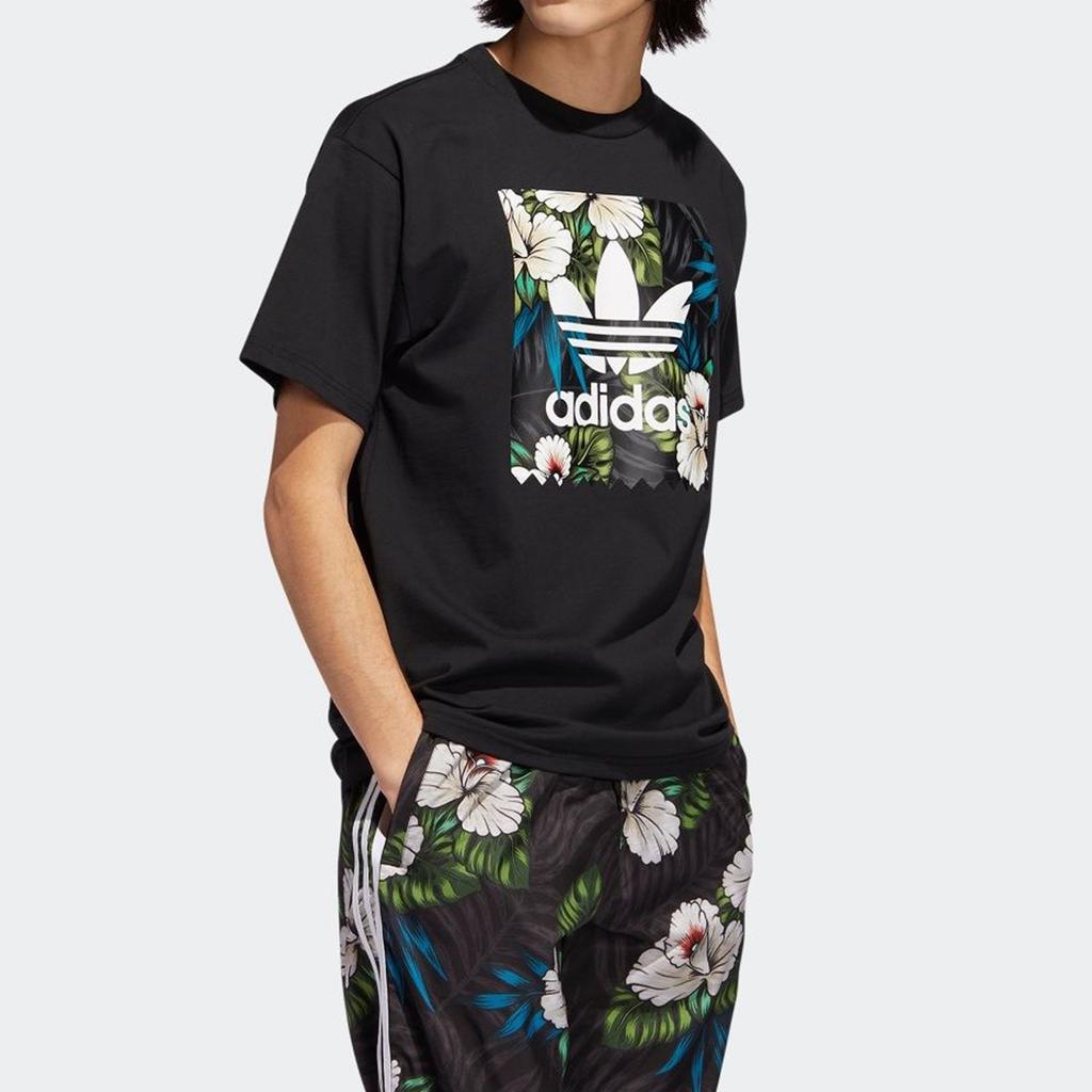 adidas Originals Trefoil Floral Print Short Sleeve T-Shirt Men Tops Black EC7360