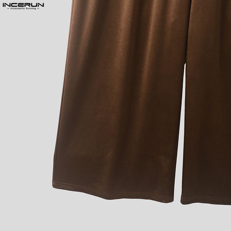 INCERUN Men's Y2K Glossy Baggy Wide Leg Pants Streetwear Hip Hop Casual Elastic Waist Bottoms