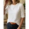 Women Comfort Versatile T-Shirt, Casual Round Neck Shoulder Short Sleeve Top for Inner & Outer Wear