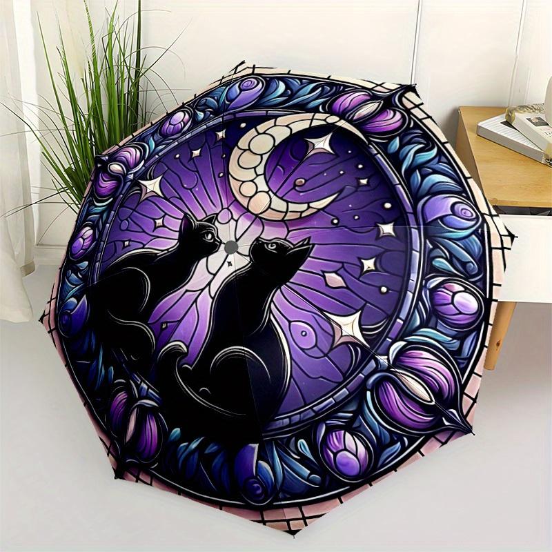 1pc Stained Glass Cats Automatic Umbrella - 8-Rib Foldable Design, Outdoor Adventures, and Family Celebrations yy250829097