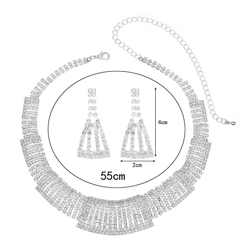 Bridal Jewelry Necklace Earrings Ladies Set Personality Geometric Full Diamond Wedding Accessories Wedding Set Chain