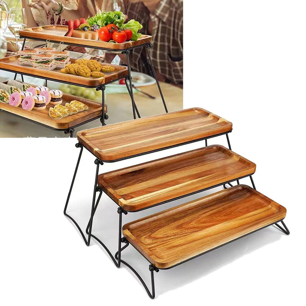 3 Tier Serving Stand Large Wood Dinner Serving Platter Tray for Appetizer Snack Fruit Cup Cake Wood