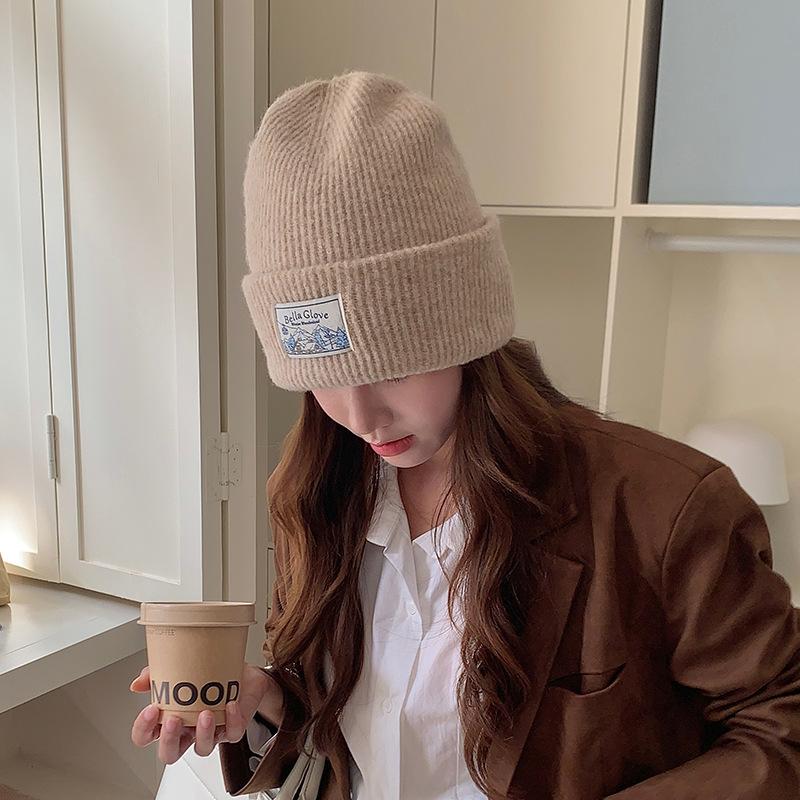 Big head circumference hat Thickened solid color knitted hat Dome wool hat Warm ear protector Cold hat