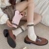 Lady Spring and Autumn Cloth Label Bow Small Broken Flower Bubble Mouth Boneless Tube Pile Socks