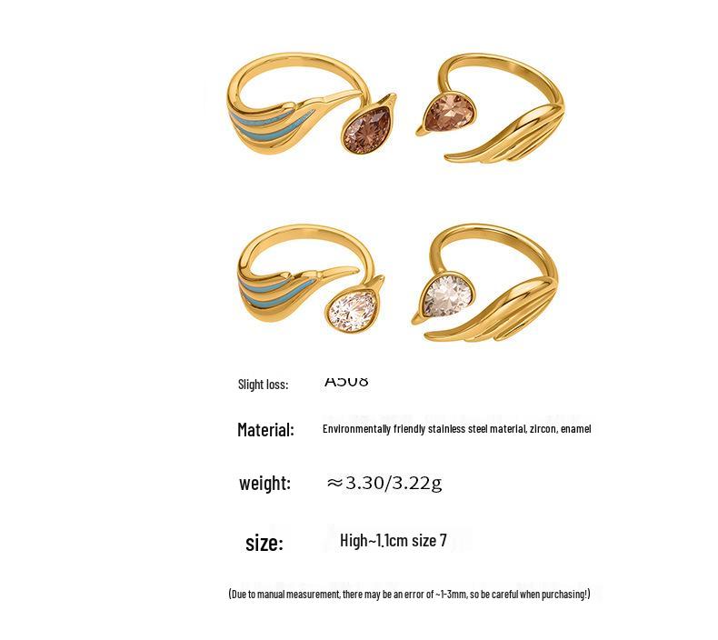 Oumaijia Fashion Stainless Steel Zircon Geometric Enamel Open Ring