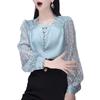 French Round Neck Long-sleeved Casual Shirt, Fashionable and Elegant Sequin Stitching Hollow Out Elegant All-match Shirt
