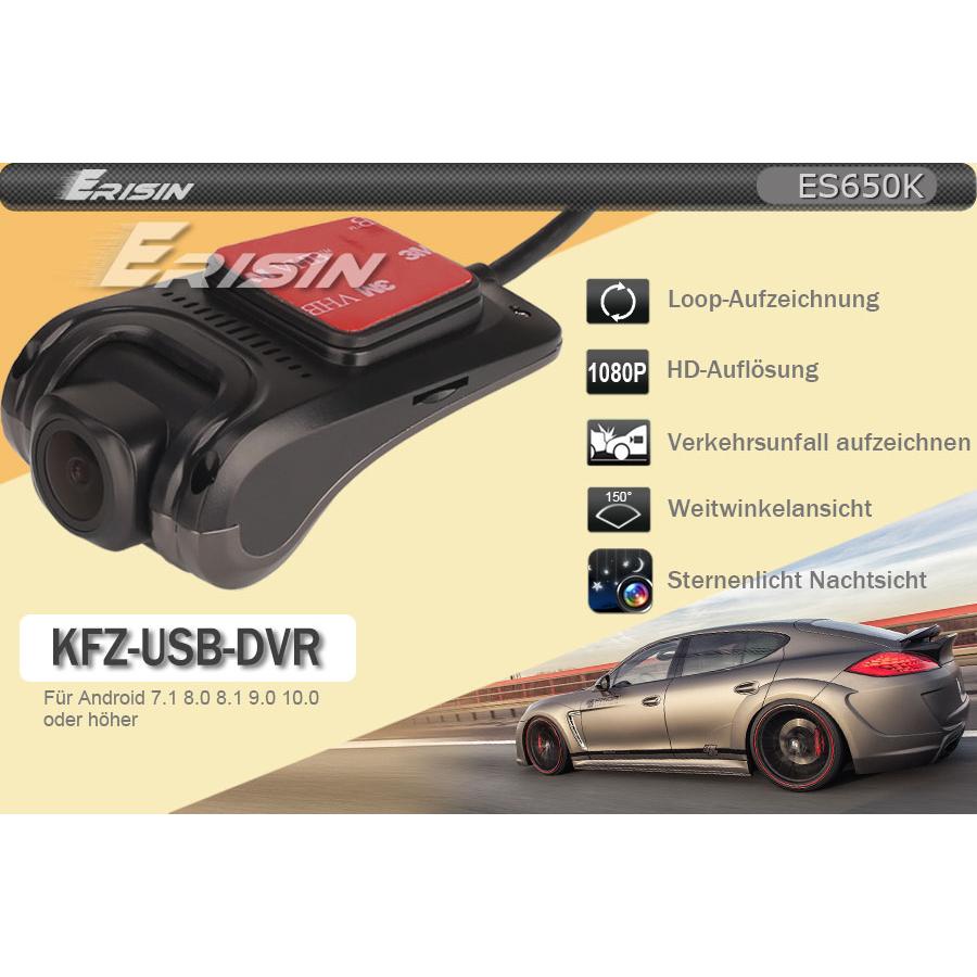 EU STOCK Erisin ES650K CAR USB DVR Loop Recording 1080P HD USB Dash Cam with Driver Assistance Support Android 8.0 and Above