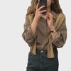 Women's Autumn Brown Plaid Korean-Style Loose Long Sleeve Shirt