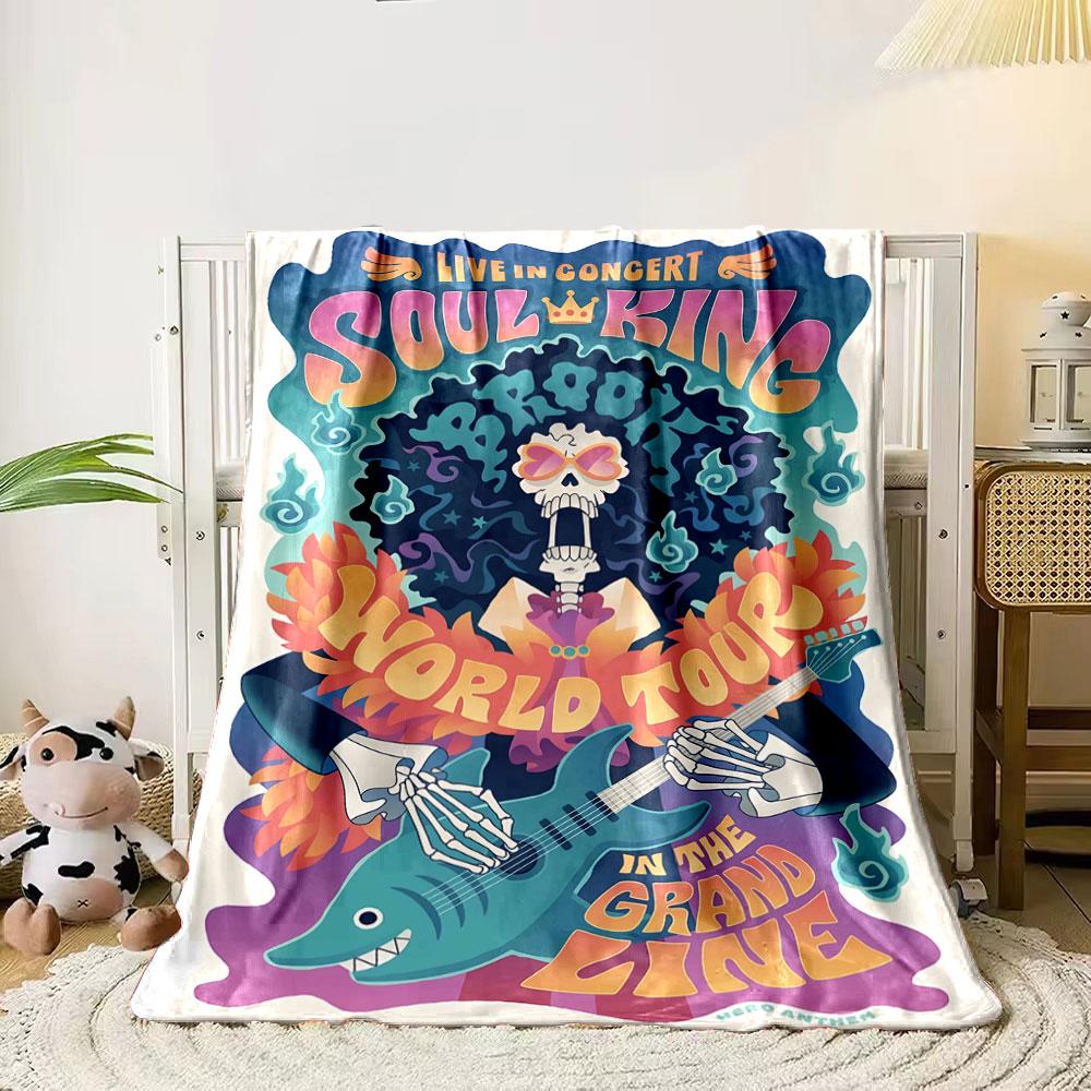 

A colorful skeleton rockstar with an afro holds a shark-shaped guitar. for all seasons blanket lunch break throw gift 80cm x 120cm