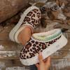 Fashion Leopard Thick Bottom Indoor Slippers For Women 2025 Winter Warm Thick Plush Home Slippers Comfort Platform Metal Rivet Slides