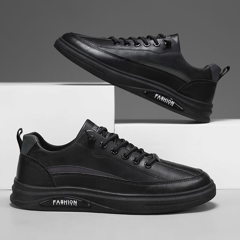 Autumn men's shoes new breathable waterproof and non-slip shoes men's trendy versatile black leather shoes casual sports shoes